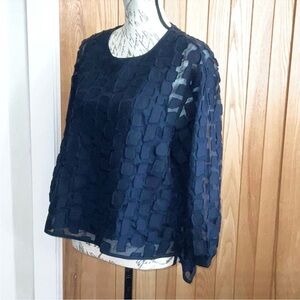 NWOT! Tibi, Dark Navy Lined Silk Organza, Long Sleeve Patch Pattern Blouse. 8